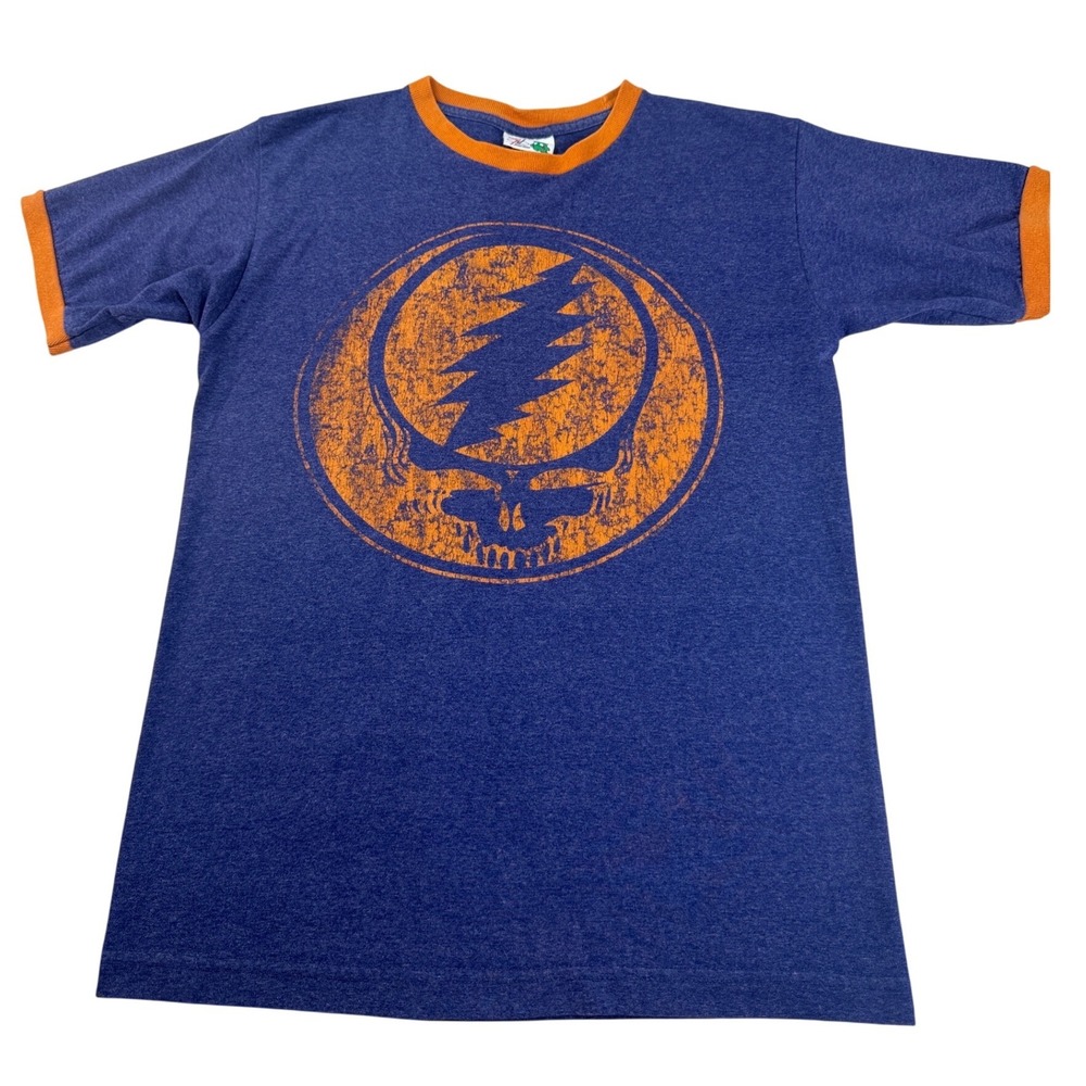 Grateful Dead Ripple Junction Ringer Tee Blue Orange Steal Your Face Skull Small